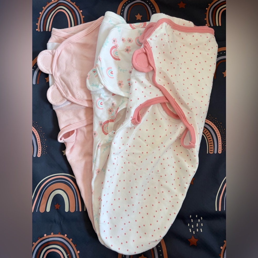 Baby Swaddle Set with Pink and White Patterns